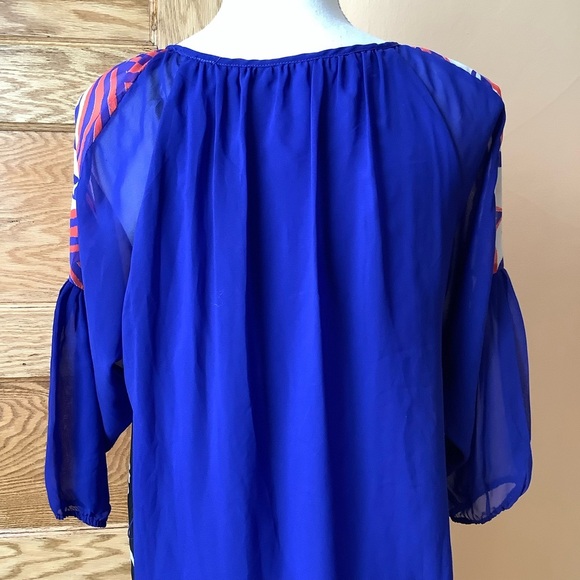 DESIGUAL Blue Multicolour Sheer Sleeve Dress Size 38 - Picture 6 of 16